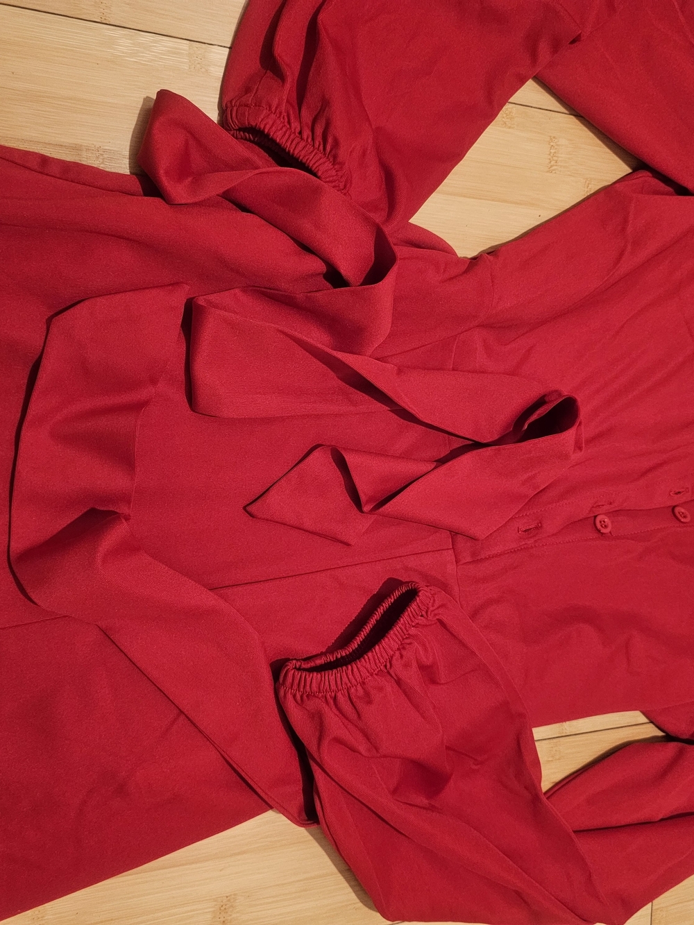 Tie-Waist Red Jumpsuit with Elastic Cuffs